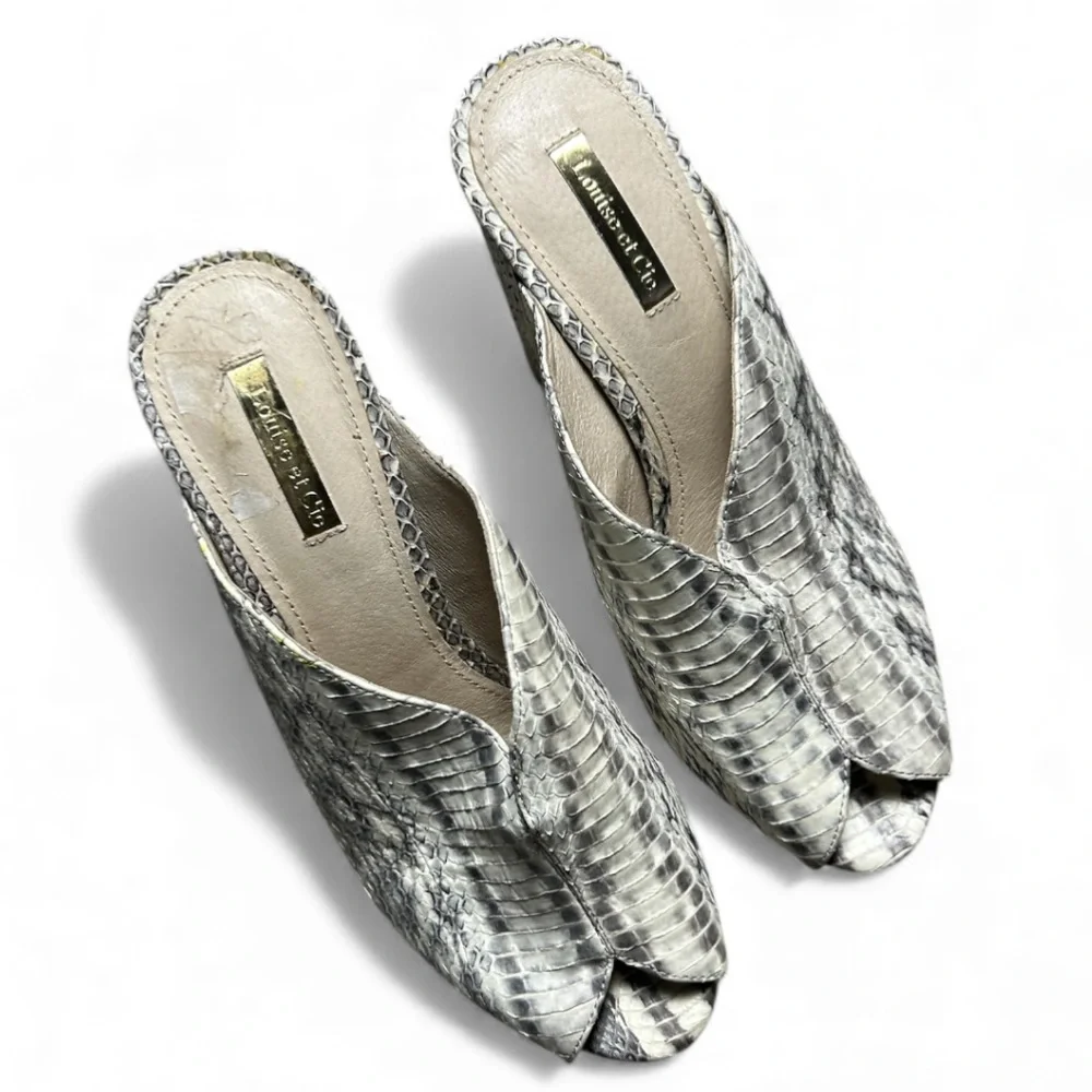 Louise Et Cie Korella Leather Snakeskin Print Heels Mules Size 8M